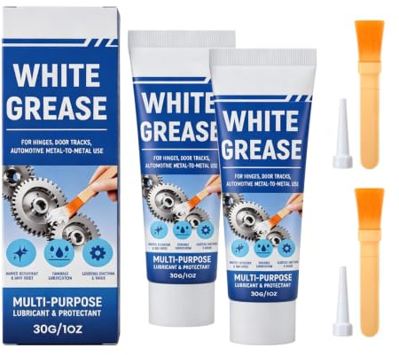 Ropizfu White Lithium Grease 30g, Lithium Grease Tube With Brush(2pc) | Suitable for Hinges, Bearings, Gears And the Like, an Ideal Choice for Automotive, Industrial and Domestic Applications