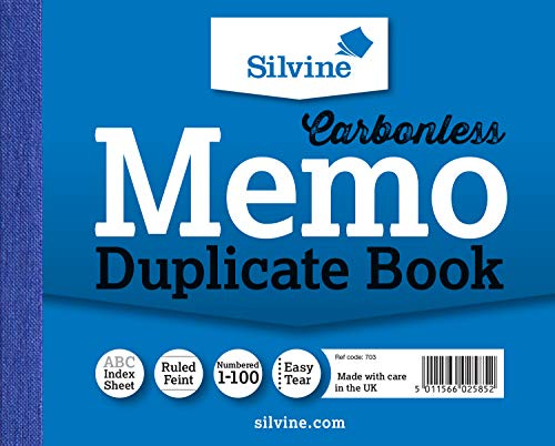 Silvine Carbonless Duplicate Memo Book - Numbered 1-100 with index sheet (102 x 127mm)