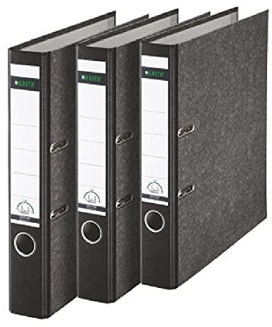 Leitz Qualitäts-Ordner, 3er-Pack, Wolkenmarmor-Papier, A4, 5,2 cm Rückenbreite, Schwarz, 310315095