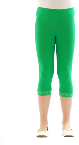 Mädchen Kinder Leggings Leggins Hose Capri 3/4 kurz mit Spitze Baumwolle Grün 128