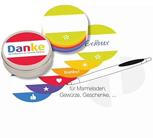 immi Dankeschön Etiketten in Dose, 60 Stück, Beschriftung/Geschenkaufkleber