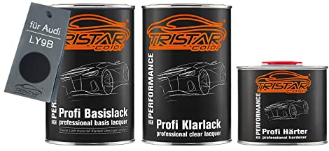 TRISTARcolor Autolack Dosen Set für Audi LY9B Brillantschwarz 2,5L | Negro Brillante, Set aus Basislack + 2K Klarlack + Härter, Literware, spritzfertig