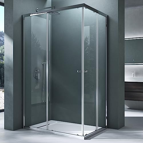 Mai & Mai Duschkabine mit Doppel-Schiebetür Duschtür 90x120cm | Eckeinstieg Duschabtrennung Echtglas 6mm ESG-Sicherheitsglas Ravenna16K