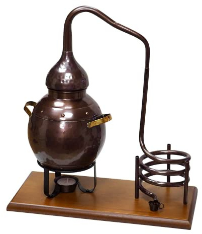 Copper Garden Flaschenhalter DESTILLE | Kupferner Weinständer im Antik-Look | Kupfer-Destille: Handgefertigter Flaschenständer für Flaschen bis 1 Liter | Ø 8,9 cm