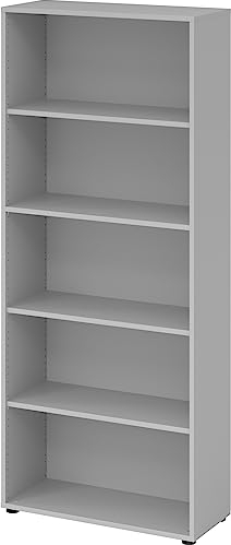 bümö Regal grau, Standregal aus Holz für 5 Ordnerhöhen - Bücherregal 80 cm breit, Aktenregal für Ordner & Bücher, Büroregal, Holzregal, Ordnerregal, Aufbewahrungsregal, Buchregal