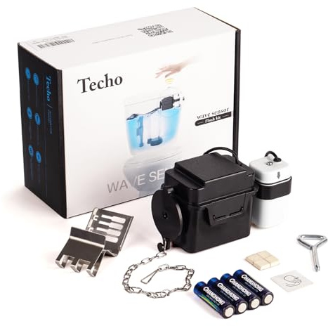 Techo Touchless Toilet Flush Kit with 8” Sensor Range, Adjustable Flush Time, Automatic Motion Sensor Powered by Batteries