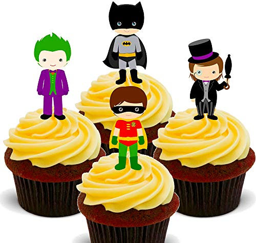Batman Mix - Edible Cupcake Toppers - Stand-up Wafer Cake Decorations (Pack of 12)