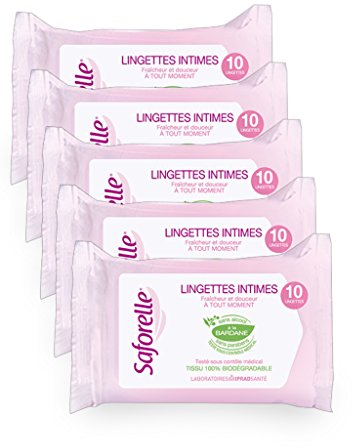 Saforelle Lingettes Intimes - Lot de 5 boites de 10 Lingettes Individuelles