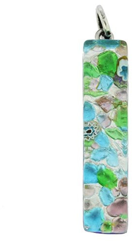 Glas Venedig Murano Glass Venezianische Reflexionen Rechteckige Anhänger silbergrüne Blaue Blumen - handgefertigter venezianischer Schmuck in Italien hergestellt