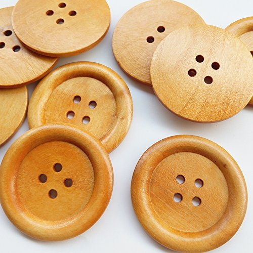 Chenkou Craft 20pcs Big Size 50mm 2 Round Wood Buttons 4 Holes Craft Sewing Button
