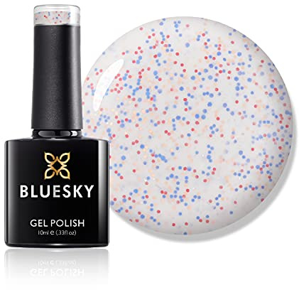 Bluesky Gel Nail Polish 10ml, Sprinkles - SR24, White Glitter | Tiny flecks scattered like sugar over the nail, giving a playful finish on short nails and toes.