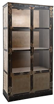 MASSIVMOEBEL24.DE | Heavy Industry Vitrine aus Massivholz #243 | aus Mangoholz - braun, lackiert | mit 4 Fächern | 92x40x185 cm | Schrank Glasvitrine Hochschrank