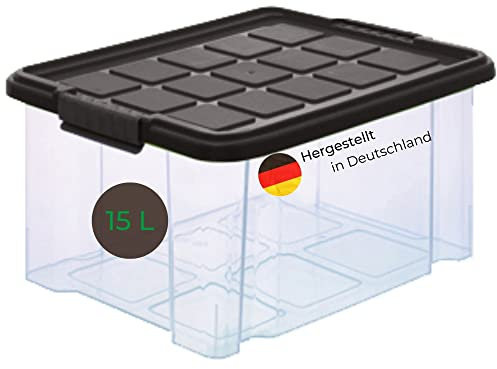 Novaliv Aufbewahrungsbox mittel 15l 40x29x21 transparent mit Deckel Grau Anthrazit Stapelbox Kiste Box Plastikboxen Stapelkiste Kunststoffbox mit Deckel