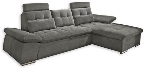 NALO Ecksofa mit Schlaffunktion, Stoffbezug Stone - Ausziehbare Eckcouch mit verstellbaren Armlehnen - 268 x 103 x 170 cm (B/H/T)