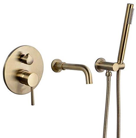 Lopus Bathtub Faucets Bath Shower Set Wall Brushed Gold Mounted Solid Brass Shower Taps Set Bathtub Mixer Tap Shower, Luxury Shower Set (Brushed Gold)