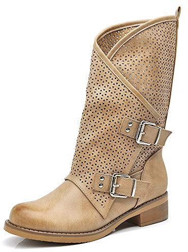 IF Fashion Scarpe da Donna Stivali Stivaletti Biker Fibbie Anfibi Primaverili Estivi 628 Beige N.40