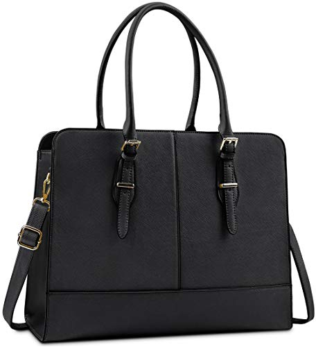 Lubardy Laptop Bags for Women 15.6 inch Ladies Leather Laptop Handbag Work Handbags Womens Tote Bag Office Black