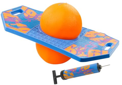 Flybar Pogo Trick Ball for Kids, Trick Bounce Board for Boys and Girls Ages 6+, Up to 160 lbs, Includes Pump, Easy to Carry Handle, Durable Plastic Deck Indoor, Outdoor Toy Pogo Jumper (Blue Dawn 2)