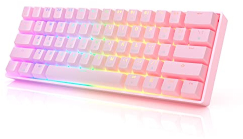 HK Gaming GK61 Mechanical Gaming Keyboard 60 Percent | 61 RGB Rainbow LED Backlit Programmable Keys | USB Wired | For Mac and Windows PC | Hotswap Gateron Optical Blue Switches | Pink