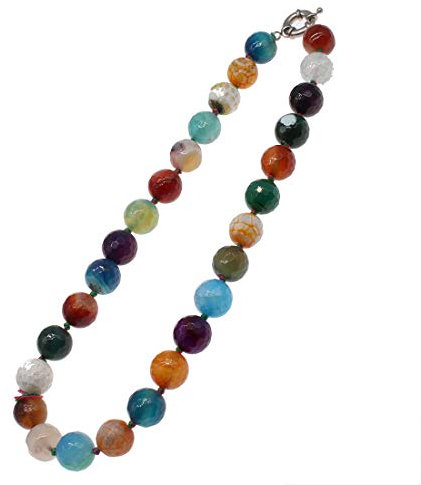 Treasurebay Collier fait main pour femme 14 mm Pierre précieuse naturelle Collier de perles pour femmes et filles Agate noire rose, quartz rose, multicolore, collier améthyste, Gemme, Agate, améthyste