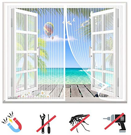 Moustiquaire Fenêtre Magnétique, Maille Ultra Fine Moustiquaire, Fermeture Automatique, sans Perçage, pour Fenêtres Porte-White-A|| 31x31inch(80x80cm)