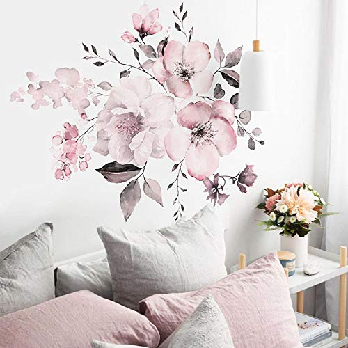 COVPAW® Wandtattoo Wandaufkleber XXL Gemalte Rosen Pfingstrose Rosa Blumen Wandsticker Wandbild Bilder Wohnzimmer Schlafzimmer Deco
