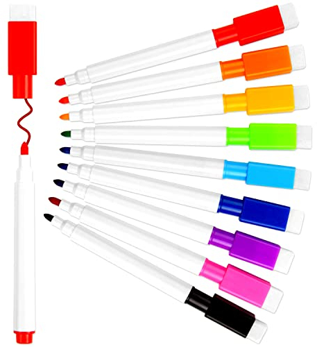 SULOLI 9-Piece Whiteboard Marker Set with Fine Tip Pens and Eraser for Weekly Planners, Kids