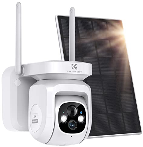 K&F CONCEPT Caméra Surveillance WiFi Extérieure avec Panneau Solaire, 2K Caméra IP sur Batterie sans Fil, Détection Mouvement PIR, Vision Nocturne Colorée, Audio Bidirectionnel, Étanche IP66