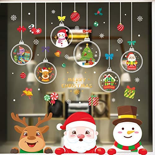 ENYACOS Fensterbilder Weihnachten Selbstklebend, Fensterdeko Weihnachtsmann Fensterdeko, Weihnachten Winter Dekoration Türen Schaufenster Vitrinen Glasfronten Schneeflocke Fensteraufkleber (B)