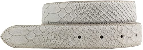 BELTINGER Gürtel mit Pythonprägung ohne Schnalle 3 cm | Leder-Gürtel für Damen Herren 30mm Schlangen-Optik | Schlangen-Muster | Hellgrau 80cm