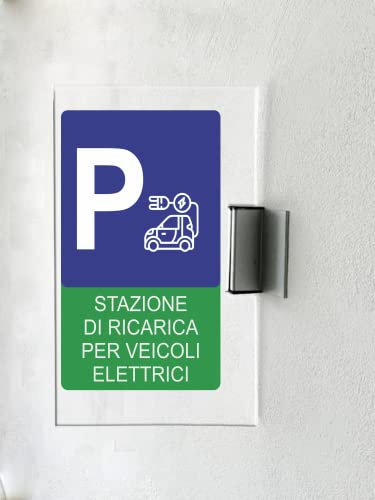 CARTELLO IN PLEXIGLASS A BANDIERA SEGNALETICO - stazione di ricarica veicoli elettrici - Con Supporto in alluminio & Stampa U.V. (30X41 CM)