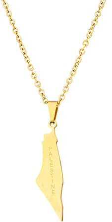 YUANYIRAN Israel Und Palästina Karte Anhänger Halskette – Ethnische Buchstaben Geometrische Männer Und Frauen Paar Anhänger Patriotische Flagge Hip Hop Charm Schmuck Für Gedenkgeschenk,Gold,50Cm