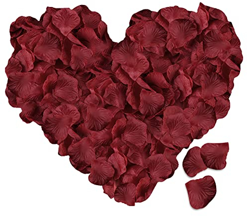 3000 Stück Rosenblätter, ASANMU Rosenblüten Rosenblätter Rosen Blätter Blüten Kunstblumen Seidenblumen für Hochzeit Deko, Valentinstag, Taufe, Geburtstag Dekoration, Romantische Atmosphäre (Dunkelrot)