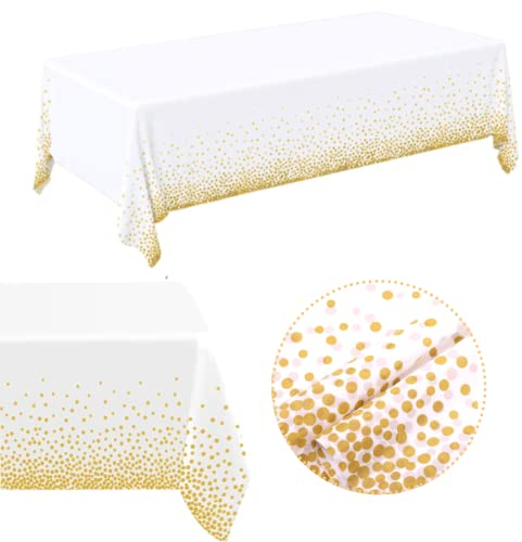 EASYLAVIE 2pc Nappe Jetable Anniversaire Plastique 273X138cm Rectangle pour Fête Buffet - Etanche (à Pois Doré)