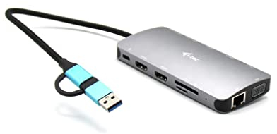 i-tec USB-C/USB 3.0 Metall Nano Docking Station für bis-zu 3 Monitore - 2X HDMI, 1x VGA, 1x GLAN, 1x USB-C 3.2 Gen1, 1x USB 3.2 Gen1, 3X USB 2.0, 1x SD/MicroSD