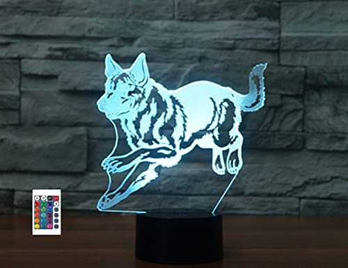 SUPERRUIDALONG 3D Deutscher Schäferhund Fernbedienung 16 Farben Nachtlichter Illusion Acryl LED Tisch Nachttisch Lampe Kinder Schlafzimmer Schreibtisch Dekor Geburtstag Geschenke Spielzeug für Kinder