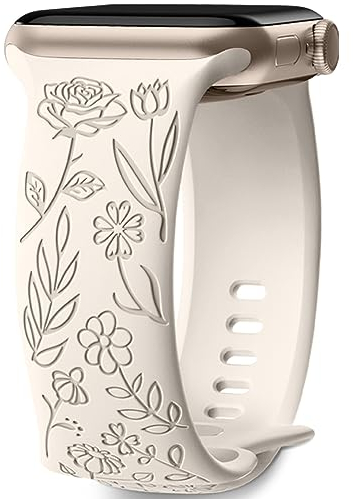 Mastten Intagliato Fiore Cinturino Compatibile Apple Watch 40mm 38mm 41mm per Donna, Morbido Silicone Rosa per Apple Watch Series 8 7 6 5 4 3 2 1 SE, Galassia