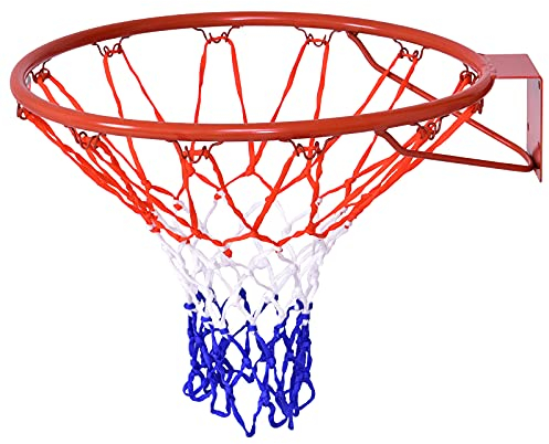 GYMAX Ø 46 cm Basketballkorb, Basketballnetz mit Eisenring & Halterung, Wetterfester Basketballring in Profigröße zur Wandmontage, für drinnen & draußen