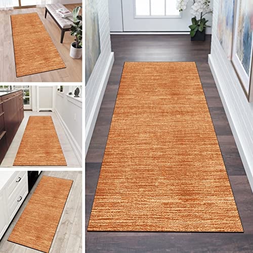 QQrunner Läufer Teppich Lang Flur rutschfest Waschbar Kücheläufer Orange 60x80cm Meterware Abstrakt Teppichmatten Waschbar Korridor Wohnzimmer Schlafzimmer 40-120cm Breit, Anpassbare Größe
