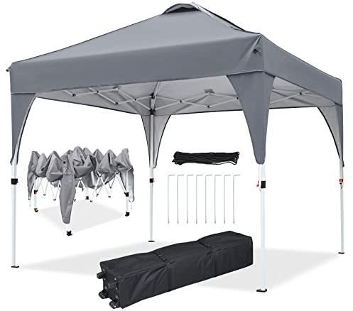 Gazebo, Ej.Victor 3x3m Pop Up Gazebo Instant Folding with Wheeled Bag, Outdoor Gazebo Tent for Vendor Events, Outdoor Craft Show, Farmers Markets(Grey)