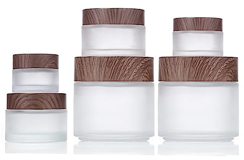 TUAKIMCE 6 Stück 15ml 30ml 60ml weiß mattiertes Glas Cremedose Leer Leerdose klarer Tiegel Leerdose Leere Nachfüllbare Behälter Glasbehälter mit Deckel Liner für Lotion, Creme, Kosmetik