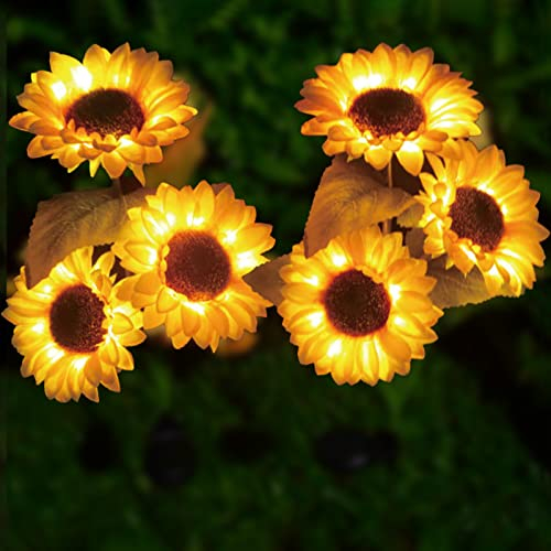 GUANSHAN 2 Stück Solarleuchten für den Außenbereich, Sonnenblumenlichter, Sonnenblumen-Solarlampe, LED-Solar-Rasenlicht, IP67 wasserdicht, für Garten, Hof, Terrasse, Gehweg, 8~10h Beleuchtung