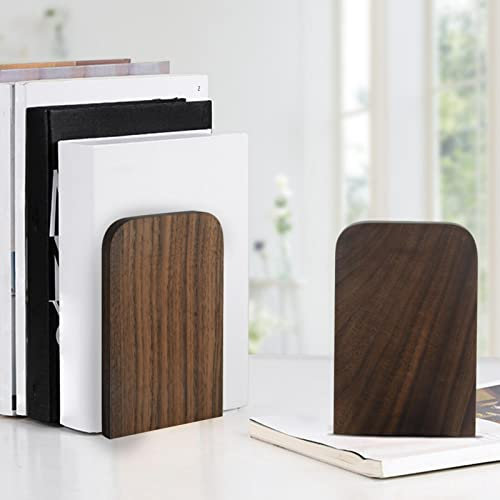 Buchstützen aus natürlichem Bambus, schwarzes Walnussholz, robuste Buchstützen, rutschfest, Buchständer, Bücherregal-Enden für Zuhause, Büro, Bibliothek, Schule, Studium, Dekoration, 2 Stück