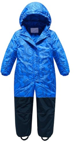 L SERVER Combinaison de Ski Enfant à Capuche Chauds Garçon Combinaisons de Neige Imperméables et Coupe-vent Vêtements de Ski pour Fille, Bleu, 6-7 ans