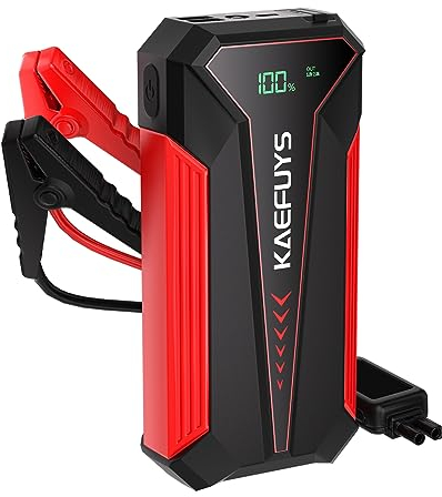 KAEFUYS Starthilfe Powerbank 1600A 16000mAh Tragbare Auto Starthilfe 12V LCD Display LED Licht Starthilfegeräte für Autobatterien für 7L Benzin und 6.5L Diesel Jump Starter für Auto Motorrad Boot