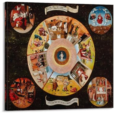 Hieronymus Bosch-Poster The Seven Deadly Sins And The Four Last Things von Hieronymus Bosch, Geschenke, Leinwandmalerei, Wandkunst, dekorativer Bilddruck, modernes Dekor, 70 x 70 cm