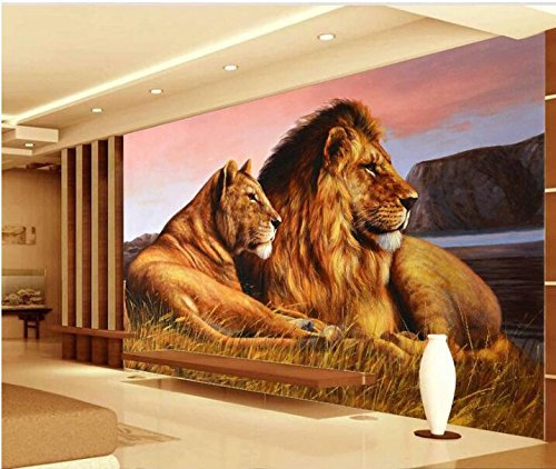 GOKSEL Papier Peint Panoramique 3D Animal Lion Taille:L150CMxH105CM Peint À La Main Tapisserie Murales Papier peint Intissé Chambre Salon Decoration