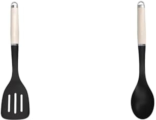 KitchenAid Schlitzwender, Küchenutensil, Mandelcreme, Large & Kochlöffel, Hitzeresistent, Antihaftbeschichtung, Kochutensil zum Übergießen – Almond Creme aus Edelstahl