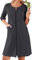 Ekouaer Damen-Bademantel mit Reißverschluss, knielang, Waffelstrick, leicht, Hausmantel mit Taschen, 3/4-Ärmel, Loungewear, S-3XL, grau dunkel, XX-Large