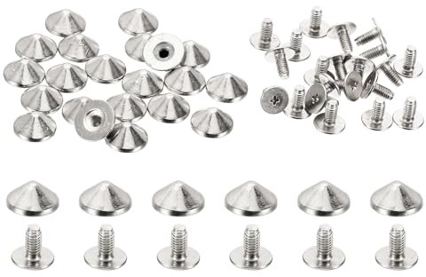 PATIKIL 10mm Borchie Abbigliamento, 20 Set Borchie e Spine Rivetti Pelle Cono Spine Viti Metallo Abbigliamento Artigianato Pelle Scarpe Borsa Punk Leathercraft, 4.7x10mm, Tono Argento